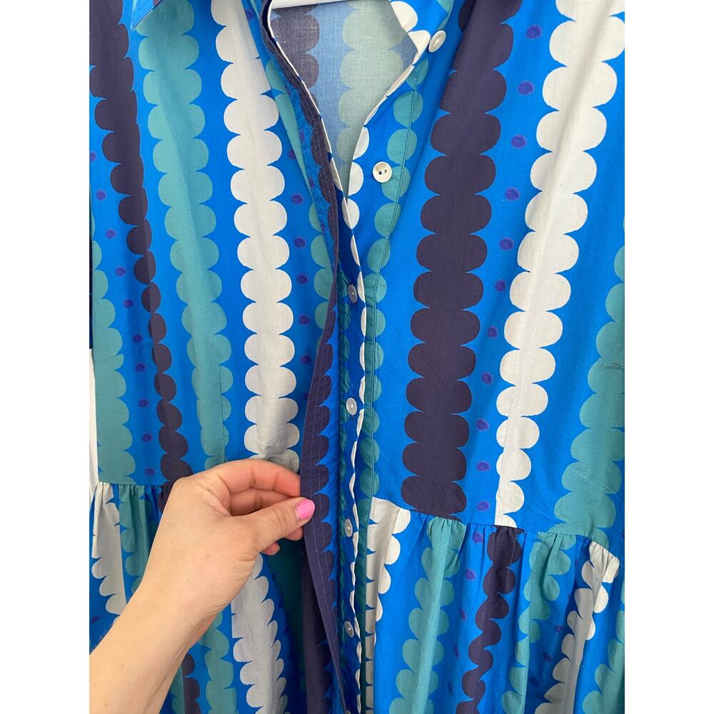 OLIPHANT Tuckernuck Midi Button Down Shirt Dress Meko Blue Print Cotton XL - Picture 10 of 13